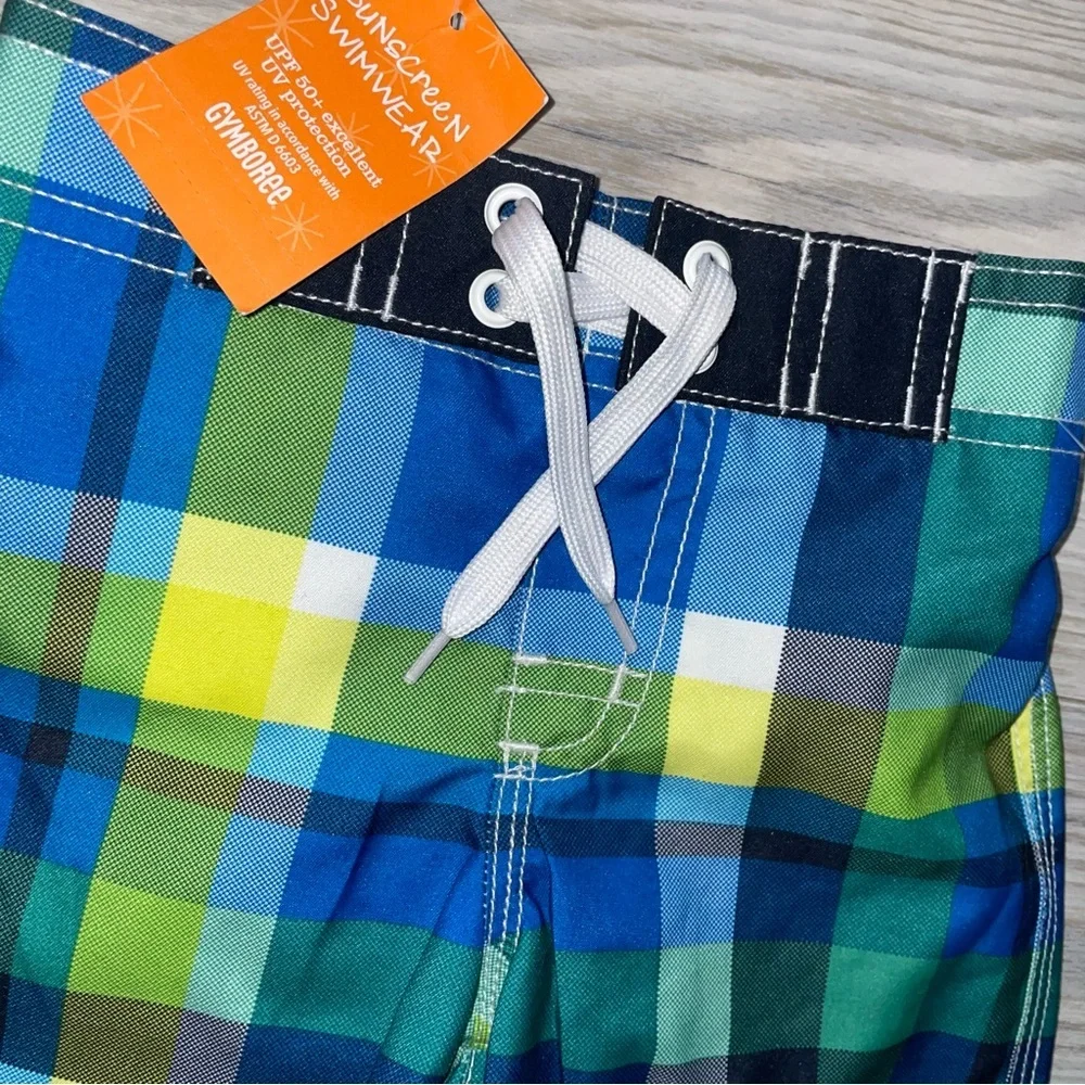 Gymboree Baby Boys Swim Trunks 18–24 Months Blue Yellow Plaid Mesh Lined NEW